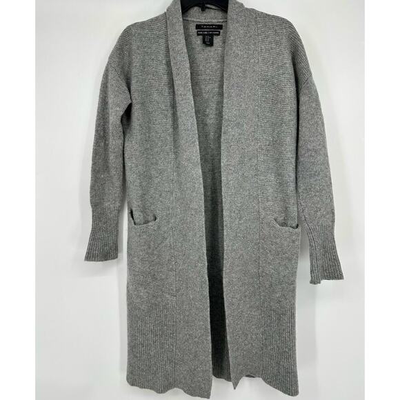 Tahari Pure Luxe Cashmere ribbed Open Cardigan Sweater Size XS charcoal gray - Picture 1 of 5